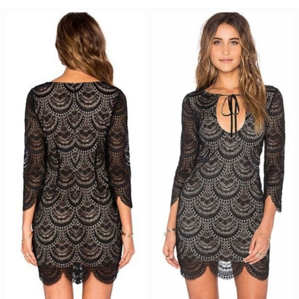 For Love And Lemons Black Lace Rosalita Mini Dress XS